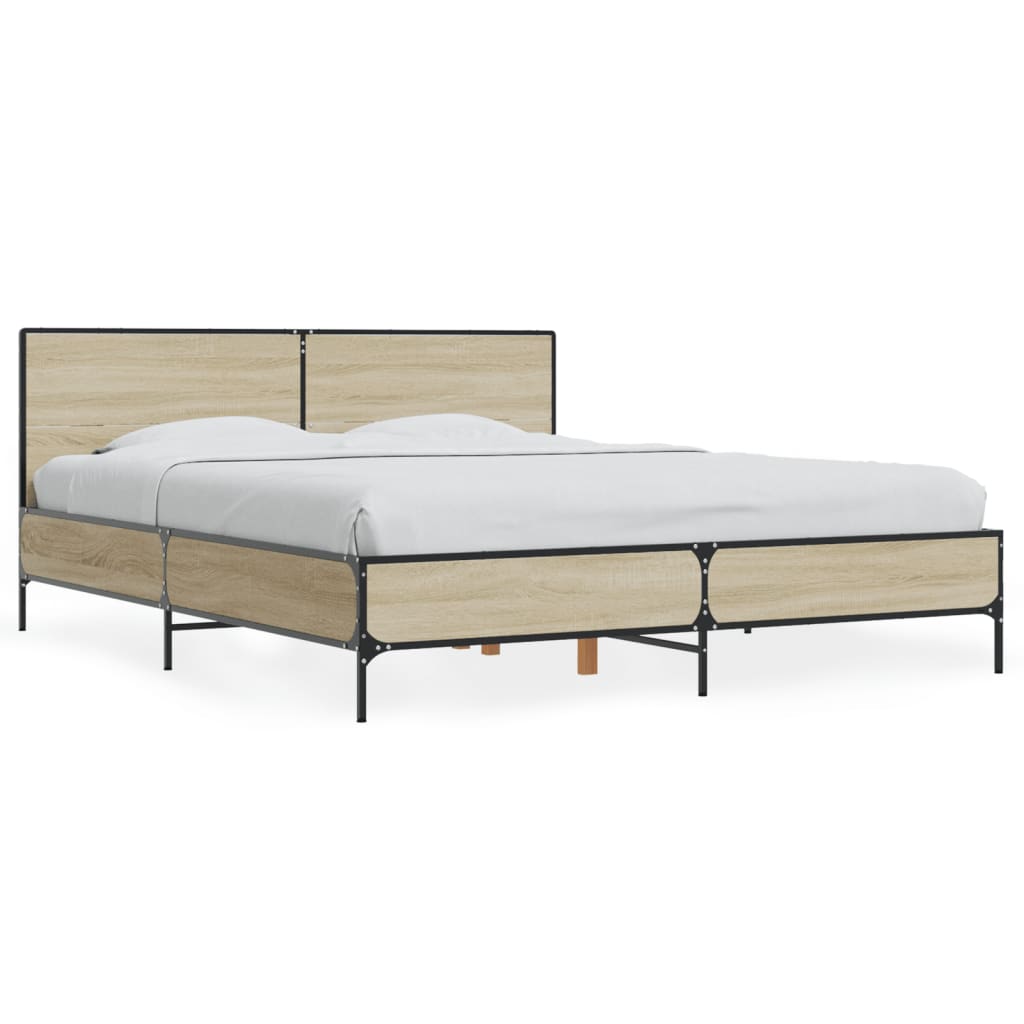 vidaXL Bedframe bewerkt hout metaal sonoma eikenkleurig 160x200 cm, foto 3