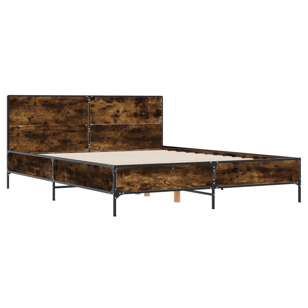 vidaXL Bedframe bewerkt hout metaal gerookt eikenkleurig 160x200 cm afbeelding