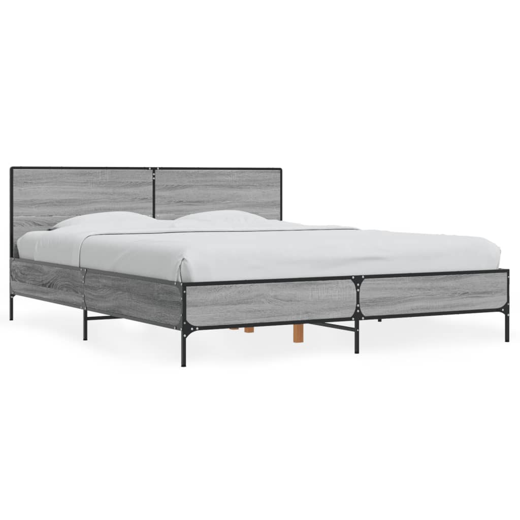 vidaXL Bedframe bewerkt hout metaal grijs sonoma eiken 160x200 cm, foto 3