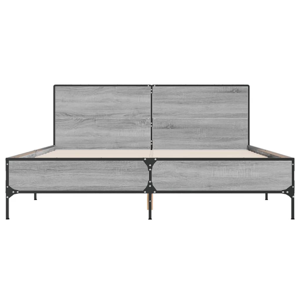 vidaXL Bedframe bewerkt hout metaal grijs sonoma eiken 160x200 cm, foto 4