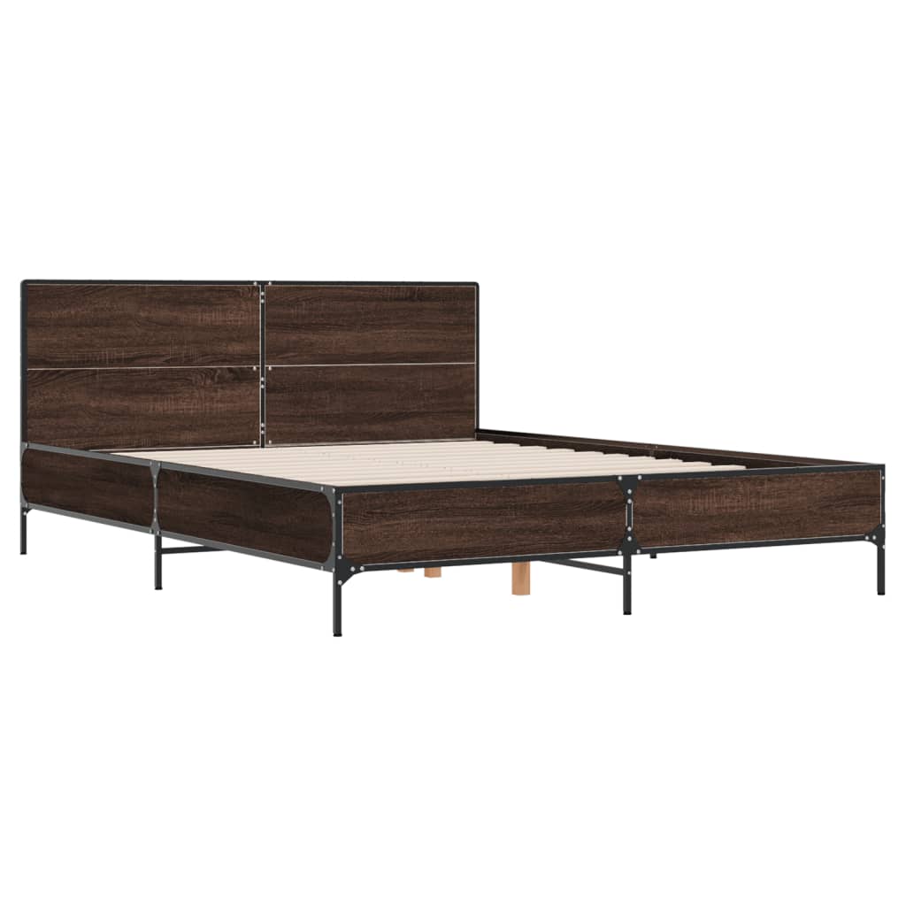 vidaXL Bedframe bewerkt hout metaal bruin eikenkleur 160x200 cm afbeelding