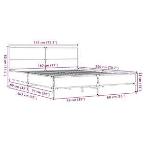 Rám postele kouřový dub 180 x 200 cm kompozitní dřevo a kov - obrázek 9