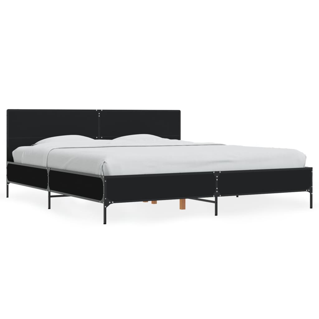 vidaXL Bedframe bewerkt hout metaal zwart 200x200 cm, foto 3