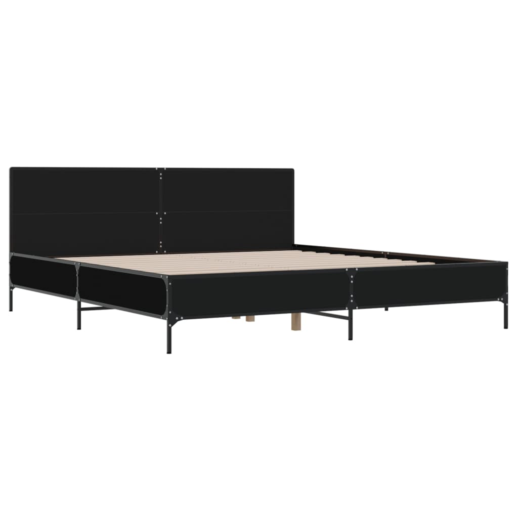 vidaXL Bedframe bewerkt hout metaal zwart 200x200 cm, foto 2