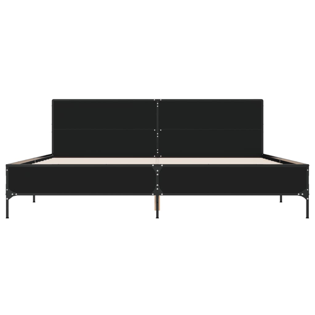 vidaXL Bedframe bewerkt hout metaal zwart 200x200 cm, foto 4