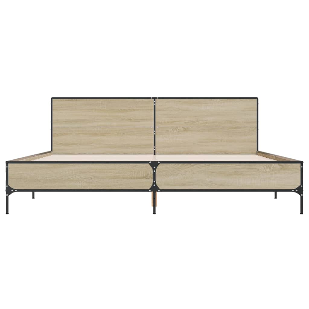 vidaXL Bedframe bewerkt hout metaal sonoma eikenkleurig 200x200 cm, foto 4