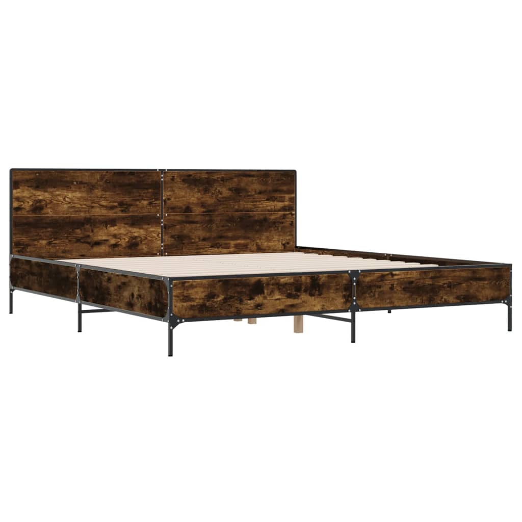 vidaXL Bedframe bewerkt hout metaal gerookt eikenkleurig 200x200 cm afbeelding