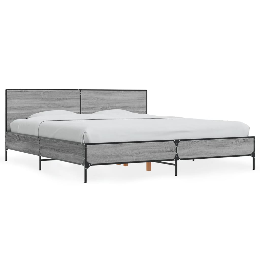 vidaXL Bedframe bewerkt hout metaal grijs sonoma eiken 200x200 cm, foto 3
