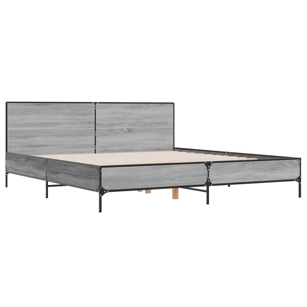 vidaXL Bedframe bewerkt hout metaal grijs sonoma eiken 200x200 cm, foto 2