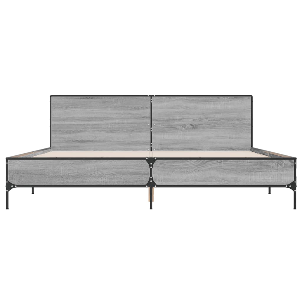vidaXL Bedframe bewerkt hout metaal grijs sonoma eiken 200x200 cm, foto 4