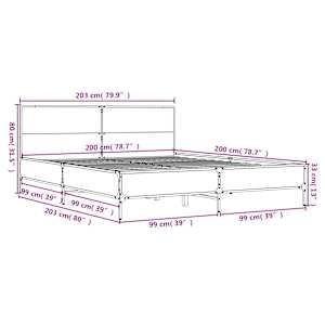 Rám postele šedý sonoma 200 x 200 cm kompozitní dřevo a kov - obrázek 9