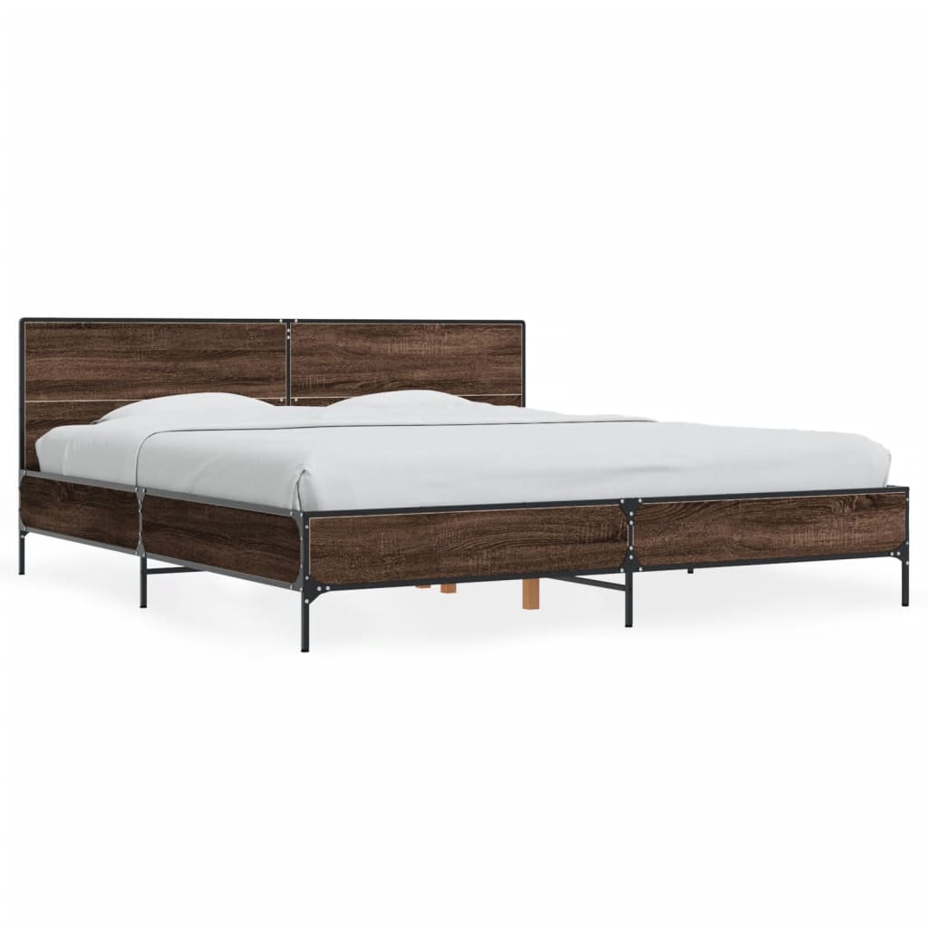 vidaXL Bedframe bewerkt hout metaal bruin eikenkleur 200x200 cm, foto 3