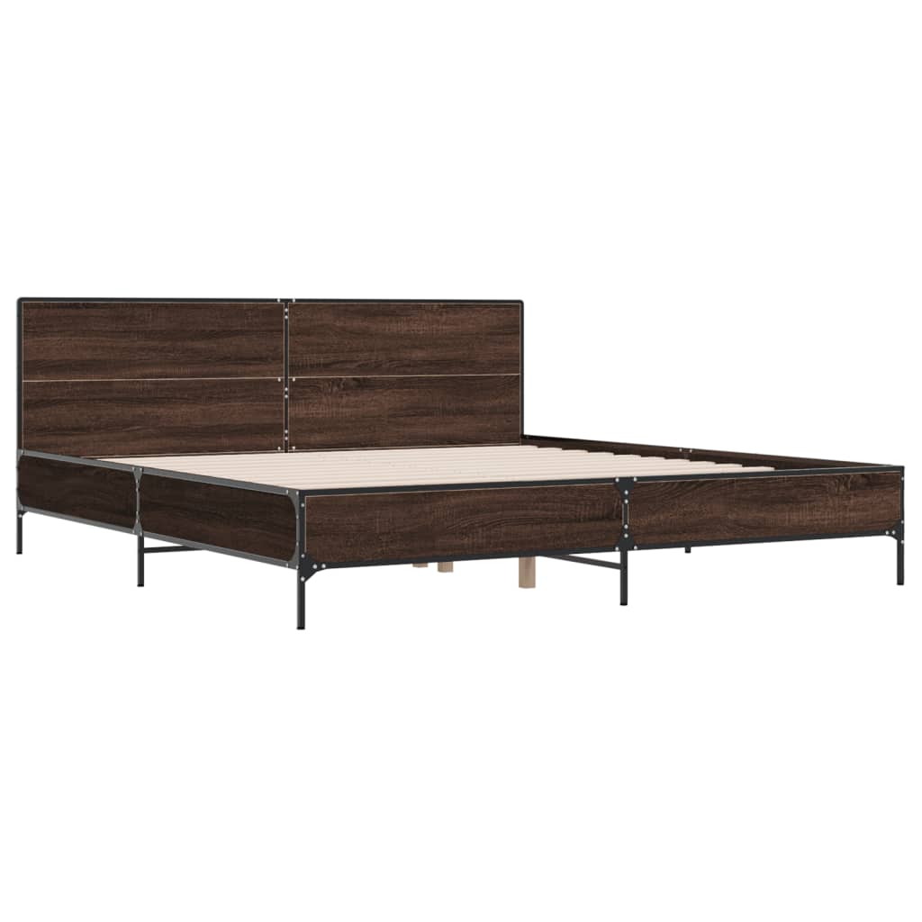 vidaXL Bedframe bewerkt hout metaal bruin eikenkleur 200x200 cm afbeelding