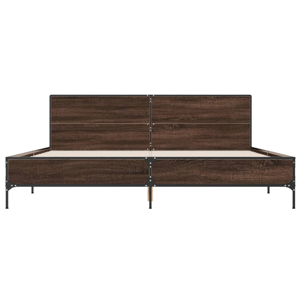 vidaXL Bedframe bewerkt hout metaal bruin eikenkleur 200x200 cm, foto 4