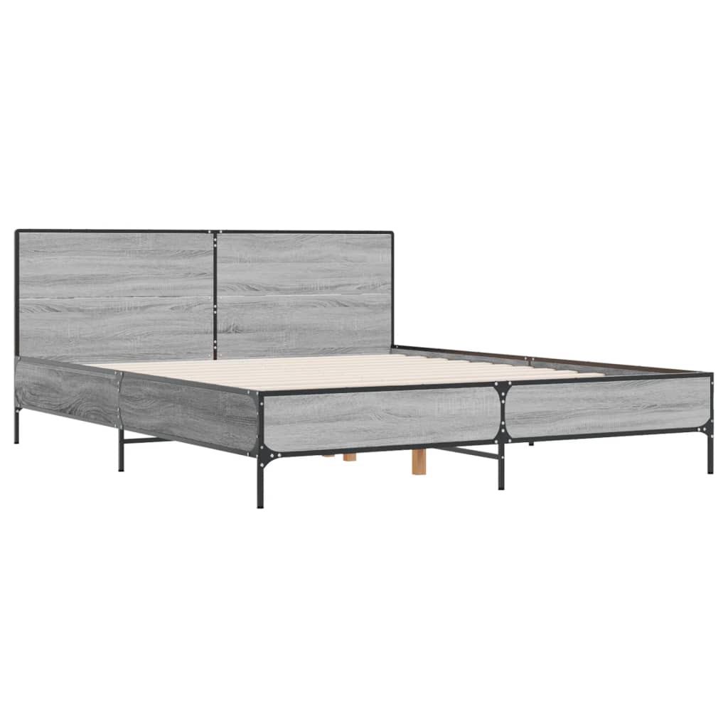 vidaXL Bedframe bewerkt hout metaal grijs sonoma eiken 120x190 cm, foto 2