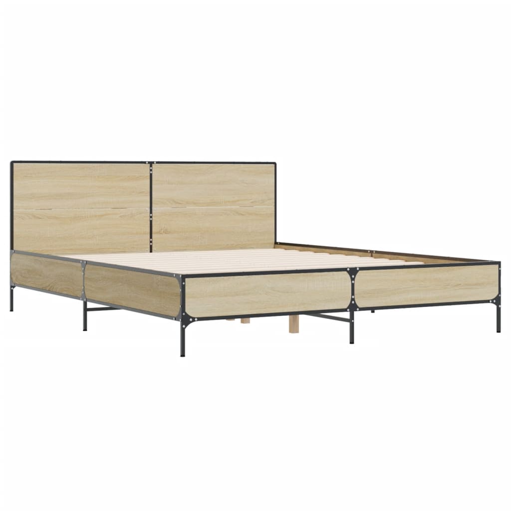 vidaXL Bedframe bewerkt hout metaal sonoma eikenkleurig 135x190 cm afbeelding