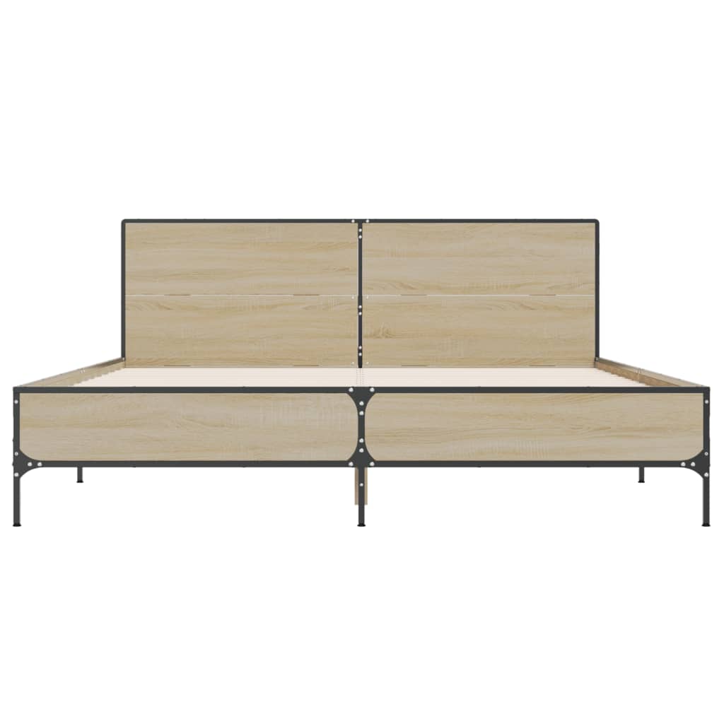vidaXL Bedframe bewerkt hout metaal sonoma eikenkleurig 135x190 cm, foto 4