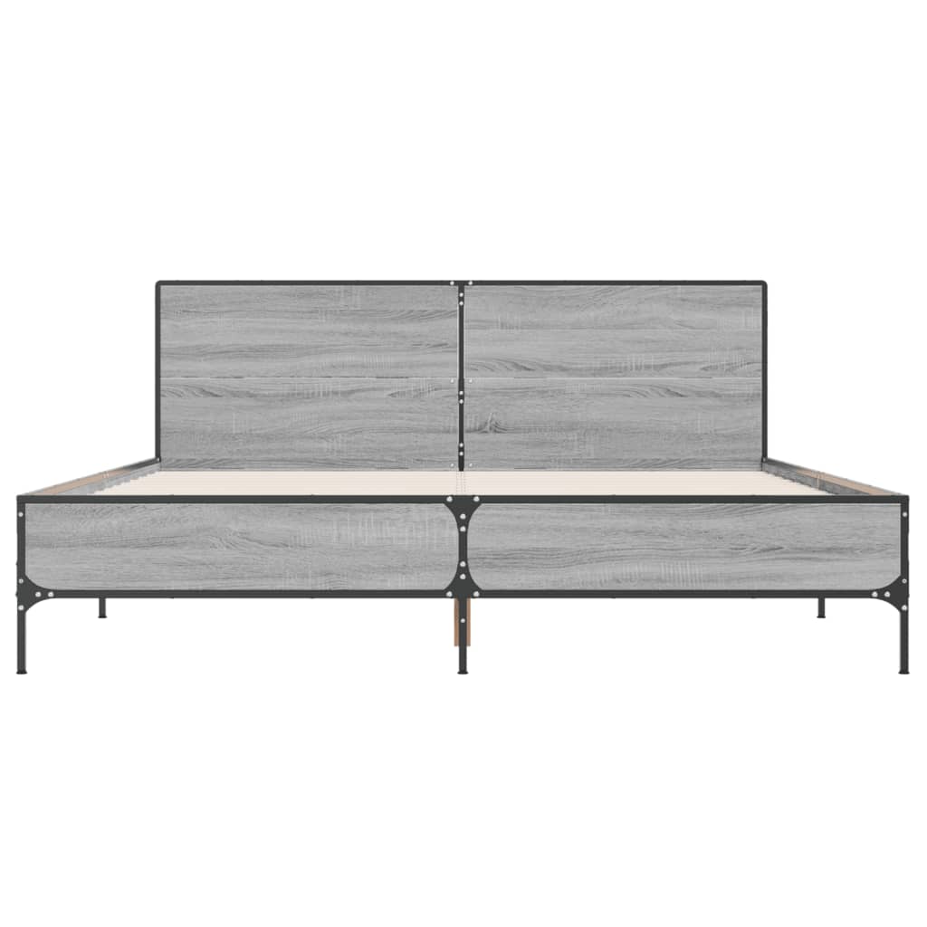 vidaXL Bedframe bewerkt hout metaal grijs sonoma eiken 135x190 cm, foto 4