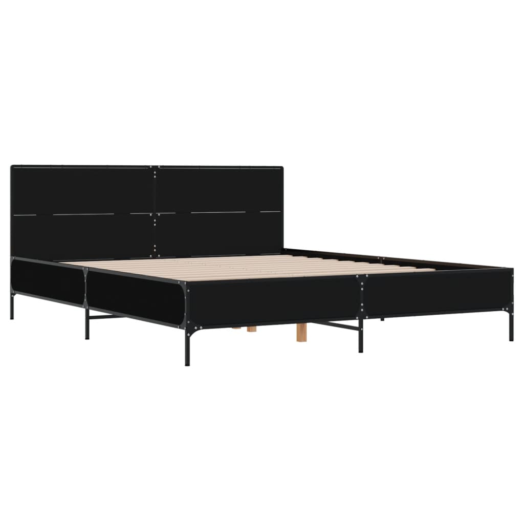 vidaXL Bedframe LED bewerkt hout metaal zwart 140x190 cm afbeelding