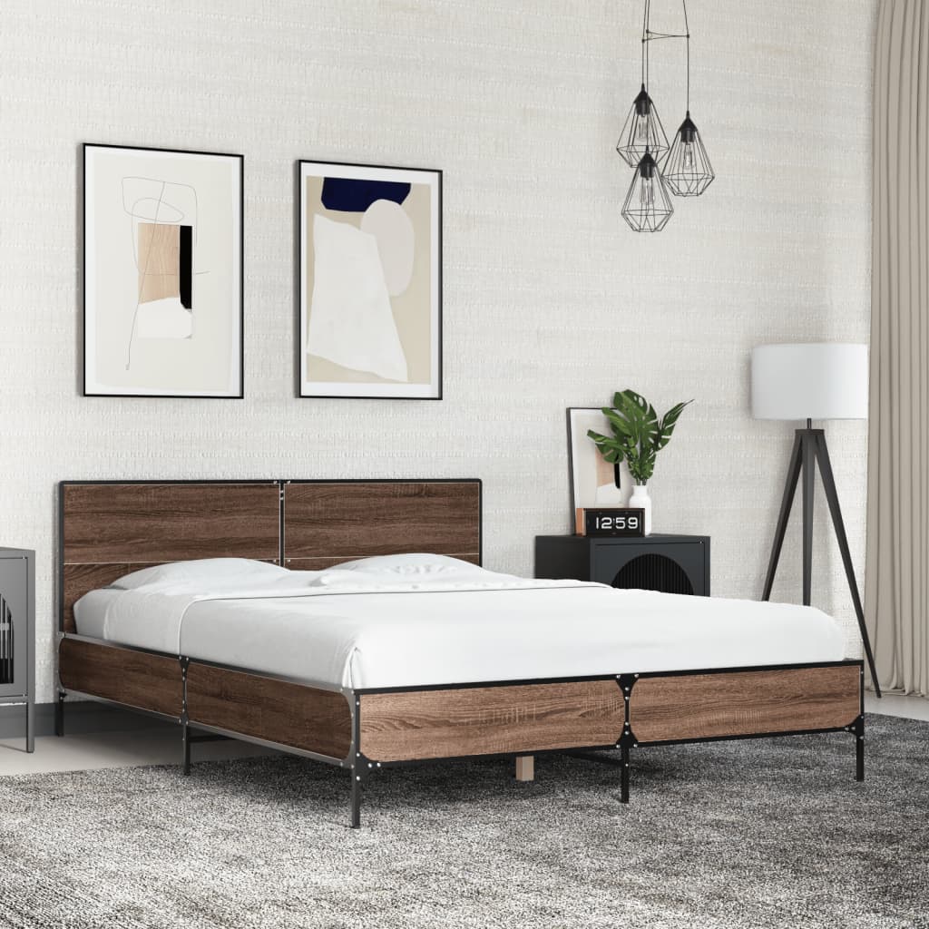 vidaXL Bettgestell Braun Eichen-Optik 140x190 cm Holzwerkstoff Metall