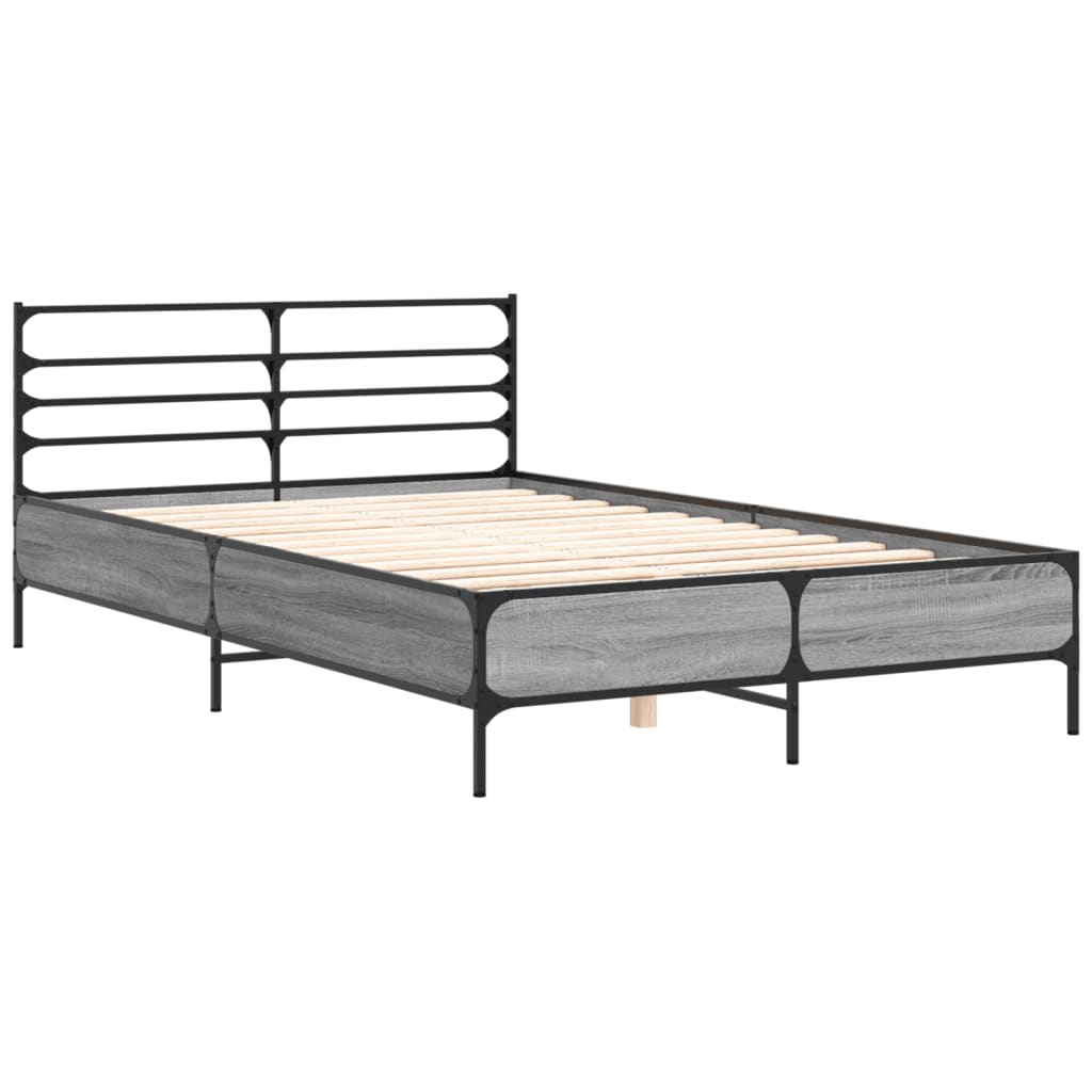 vidaXL Bedframe bewerkt hout metaal grijs sonoma eiken 120x200 cm afbeelding