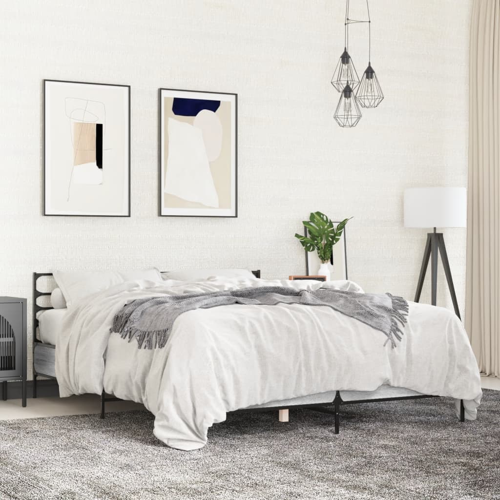 vidaXL Sängynrunko harmaa Sonoma 120x200 cm tekninen puu ja metalli