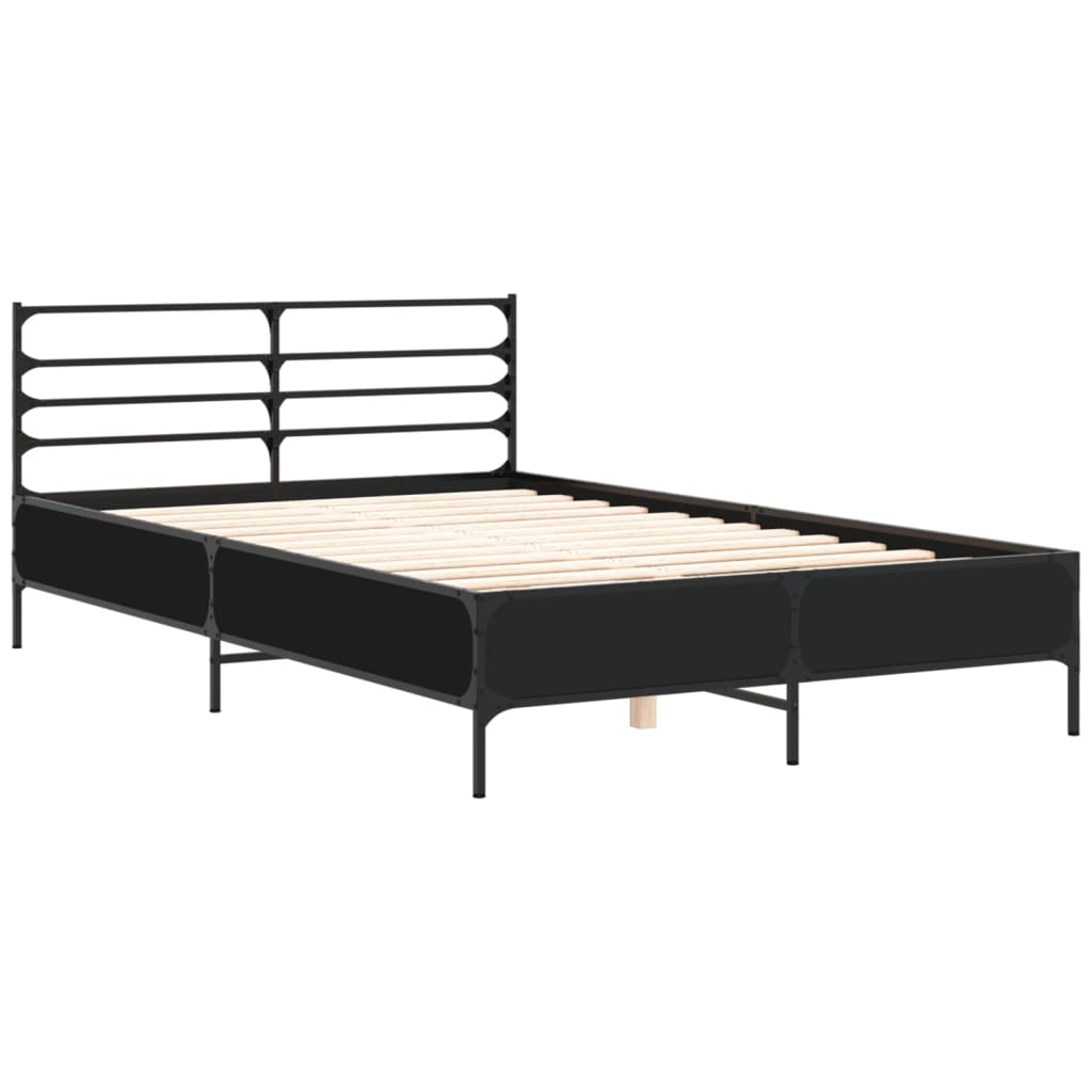 vidaXL Bedframe bewerkt hout metaal zwart 140x200 cm afbeelding
