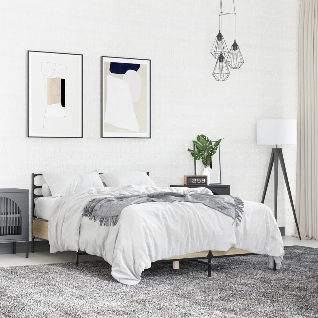 vidaXL Sängynrunko Sonoma tammi 140x200 cm tekninen puu ja metalli