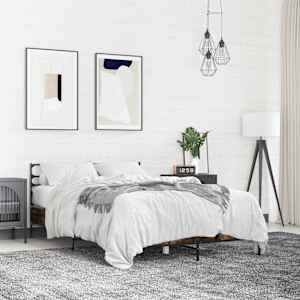 Posteljni okvir dimljeni hrast 140x200 cm inž. les in kovina