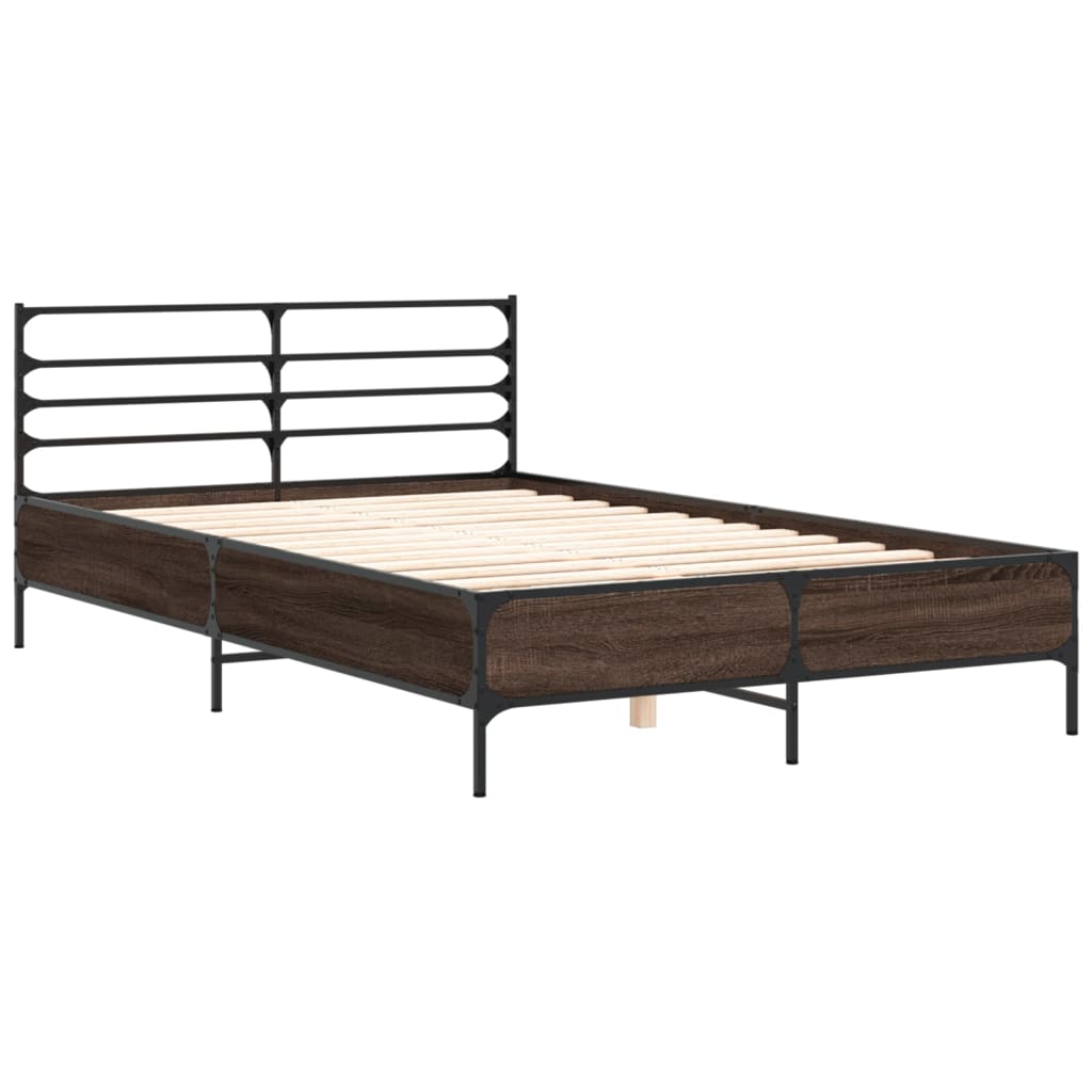 vidaXL Bedframe bewerkt hout metaal bruin eikenkleur 140x200 cm afbeelding