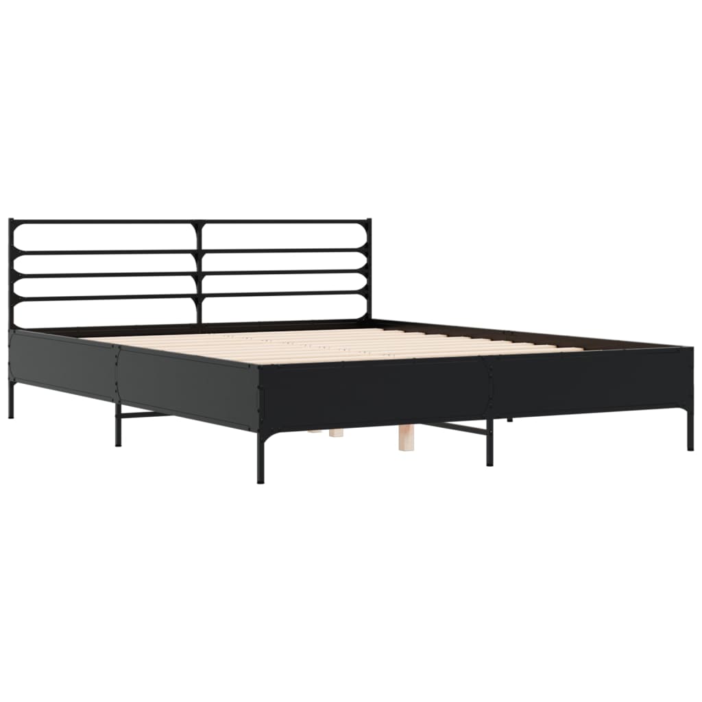 vidaXL Bedframe bewerkt hout metaal zwart 150x200 cm afbeelding