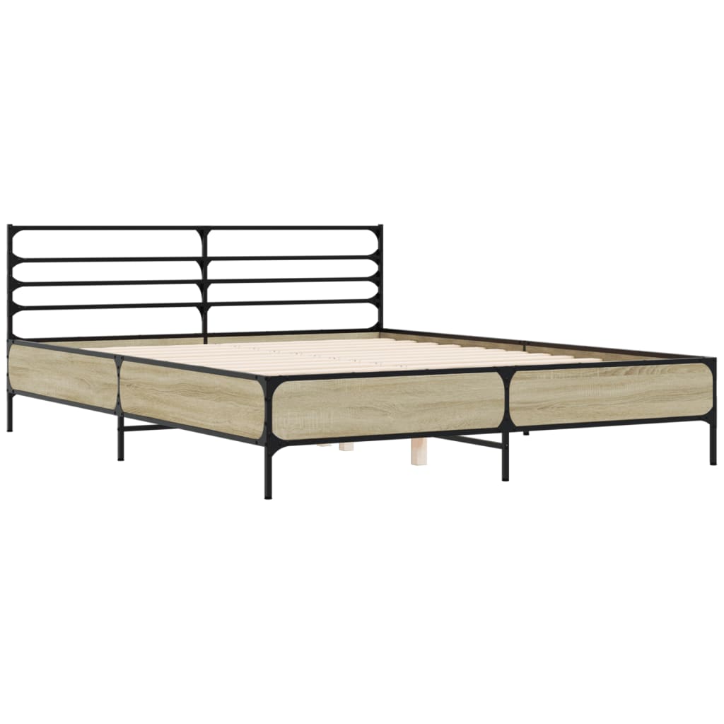 vidaXL Bedframe bewerkt hout metaal sonoma eikenkleurig 150x200 cm afbeelding