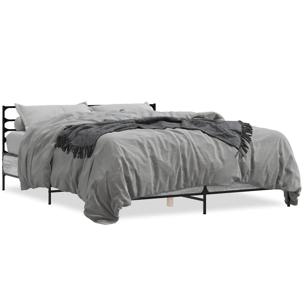 vidaXL Bedframe bewerkt hout metaal grijs sonoma eiken 150x200 cm, foto 3