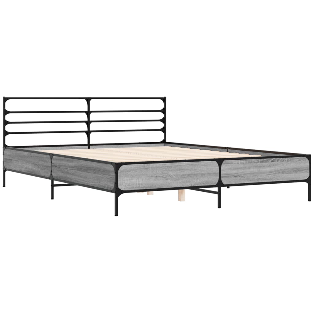vidaXL Bedframe bewerkt hout metaal grijs sonoma eiken 150x200 cm afbeelding