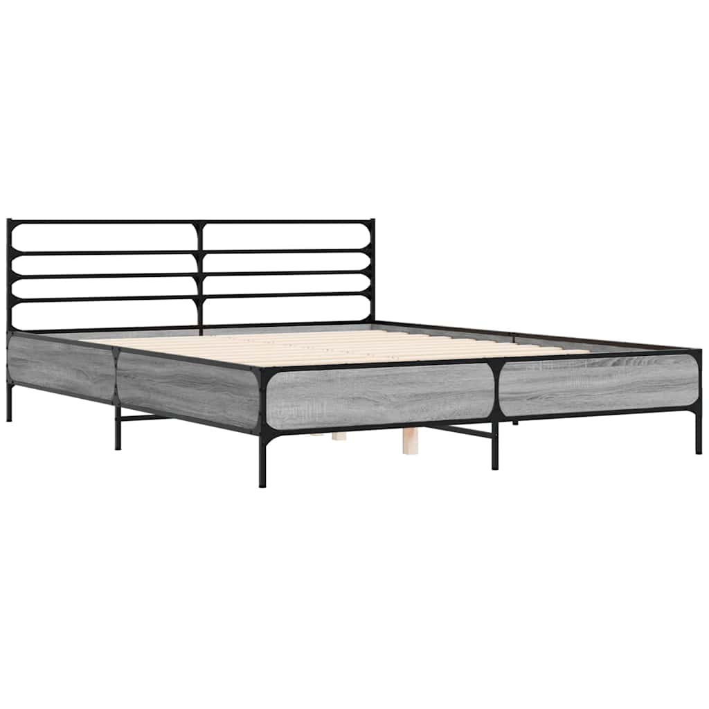 vidaXL Bedframe bewerkt hout metaal grijs sonoma eiken 150x200 cm, foto 2