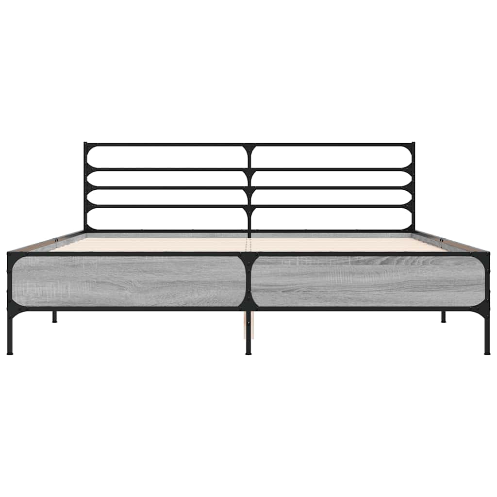 vidaXL Bedframe bewerkt hout metaal grijs sonoma eiken 150x200 cm, foto 4