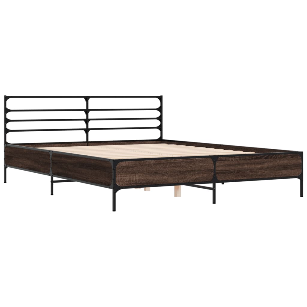 vidaXL Bedframe bewerkt hout metaal bruin eikenkleur 150x200 cm afbeelding