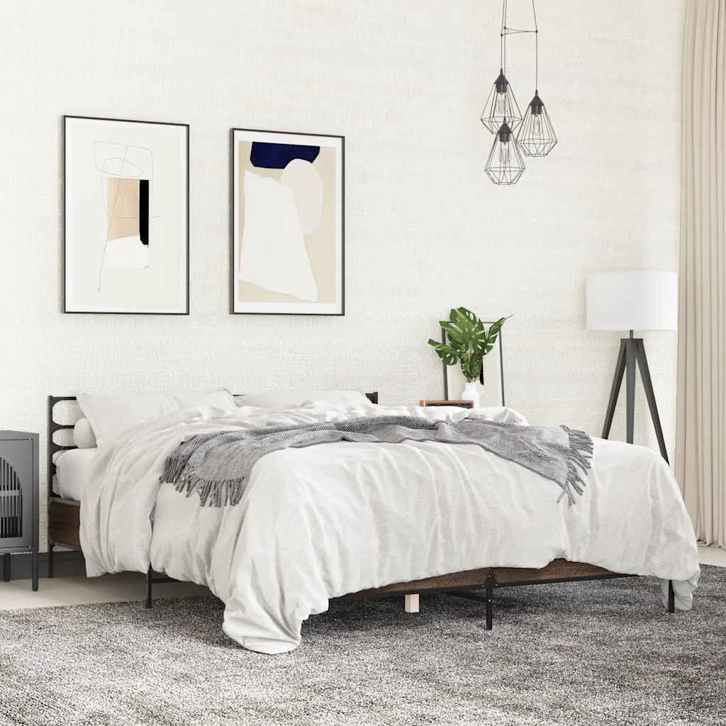 vidaXL Sängynrunko ruskea tammi 150x200 cm tekninen puu ja metalli