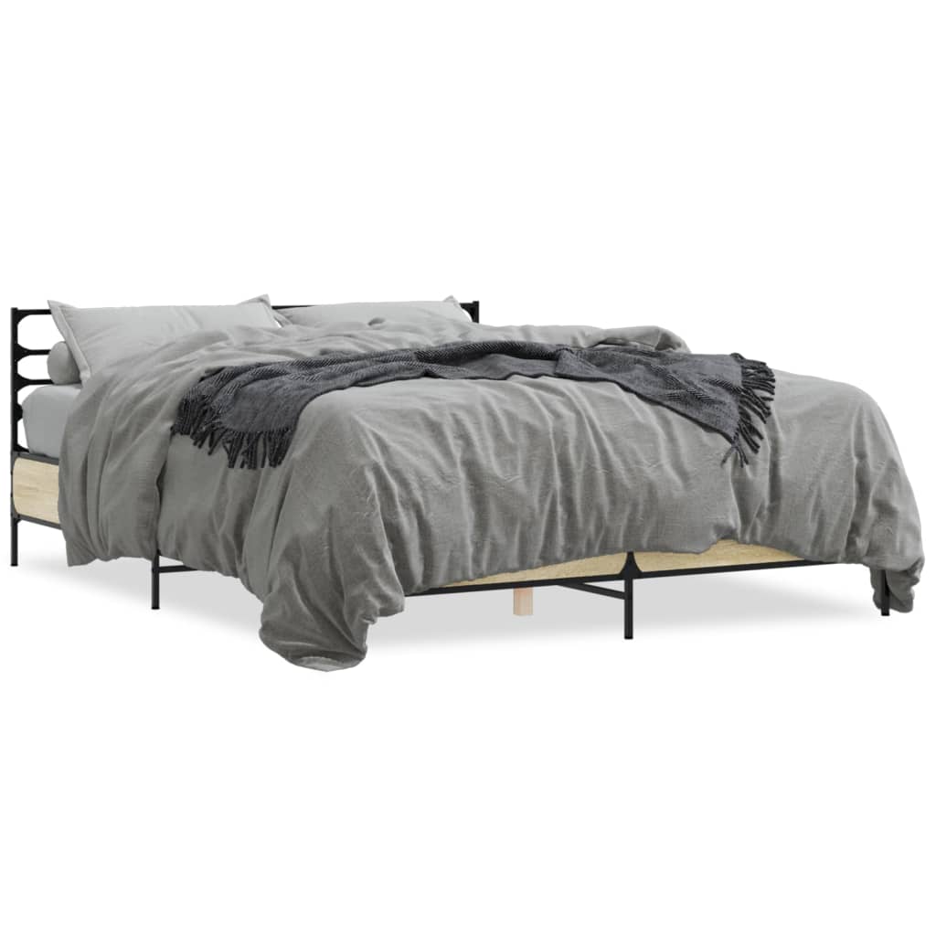 vidaXL Bedframe bewerkt hout metaal sonoma eikenkleurig 160x200 cm, foto 3