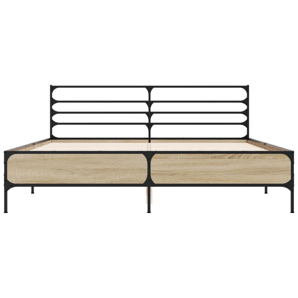 vidaXL Bedframe bewerkt hout metaal sonoma eikenkleurig 160x200 cm, foto 4