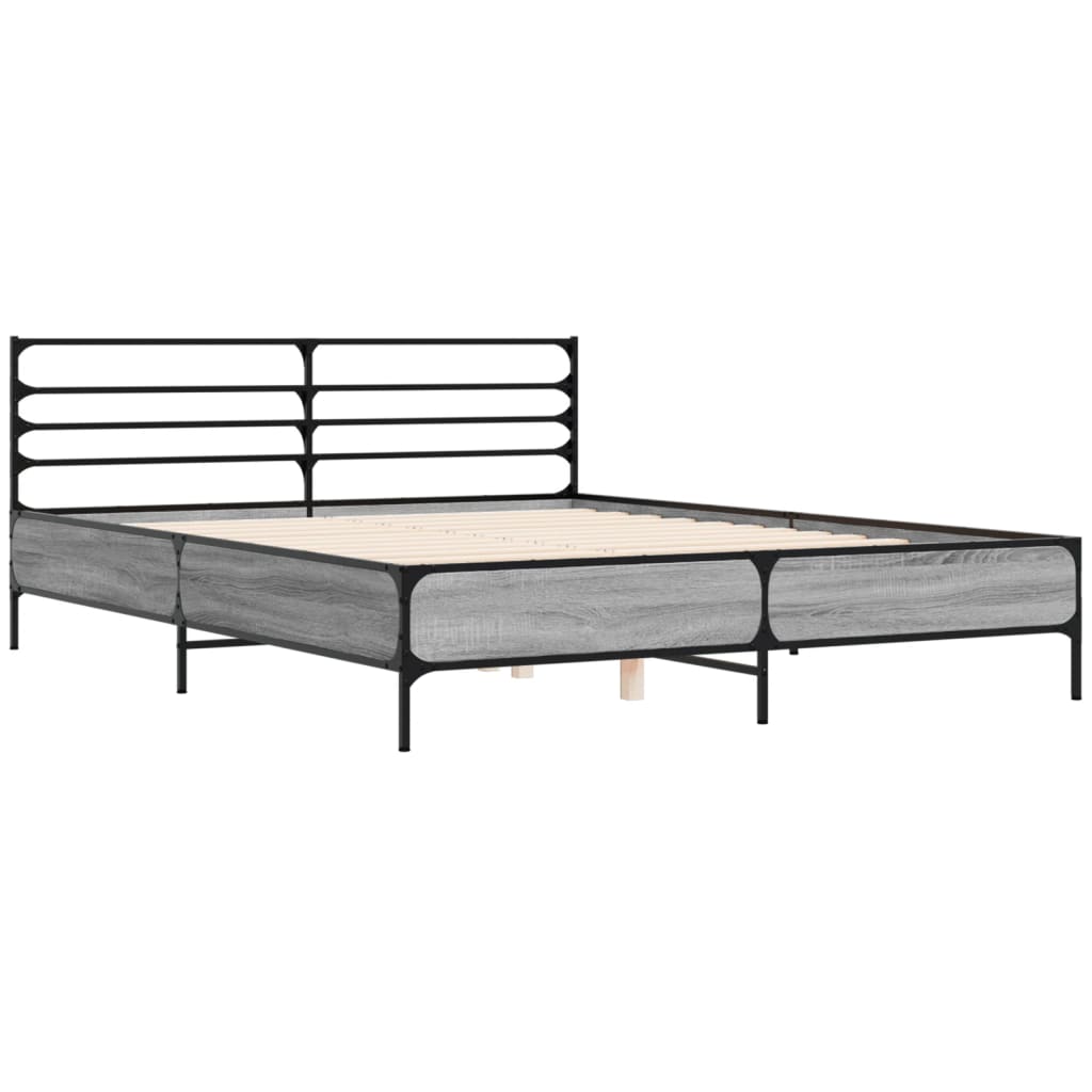 vidaXL Bedframe bewerkt hout metaal grijs sonoma eiken 160x200 cm afbeelding