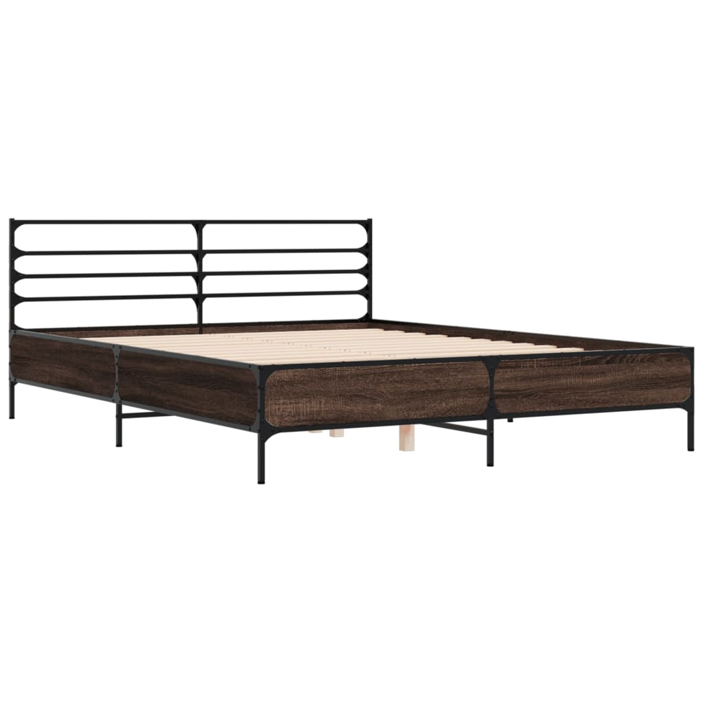 vidaXL Bedframe bewerkt hout metaal bruin eikenkleur 160x200 cm afbeelding