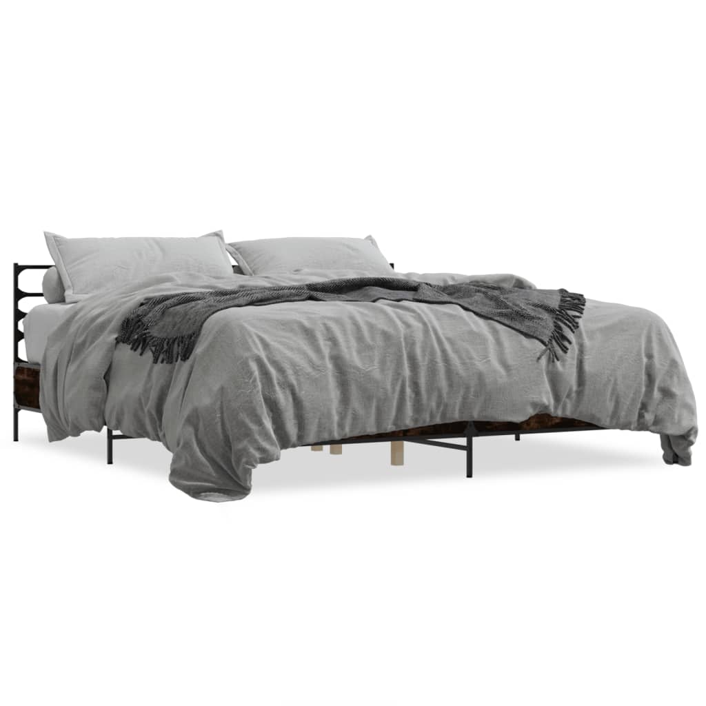 vidaXL Bedframe bewerkt hout metaal gerookt eikenkleurig 180x200 cm, foto 3