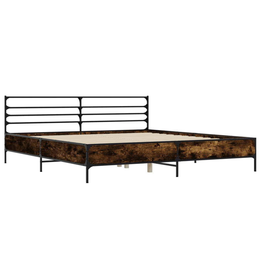 vidaXL Bedframe bewerkt hout metaal gerookt eikenkleurig 180x200 cm, foto 2