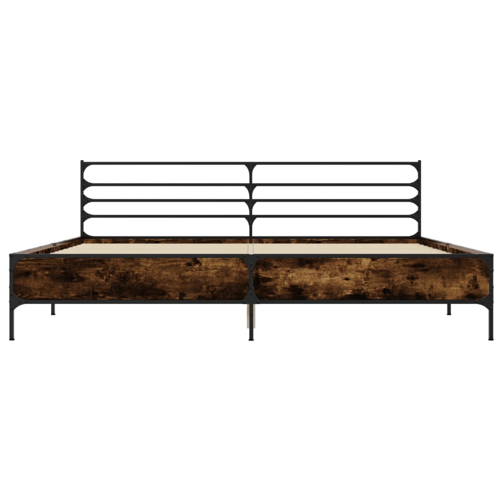 vidaXL Bedframe bewerkt hout metaal gerookt eikenkleurig 180x200 cm, foto 4