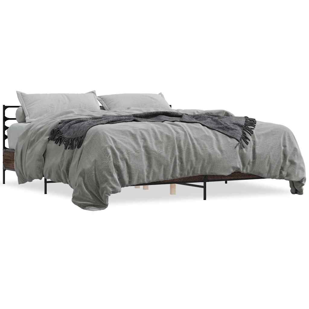 vidaXL Bedframe bewerkt hout metaal bruin eikenkleur 180x200 cm, foto 3