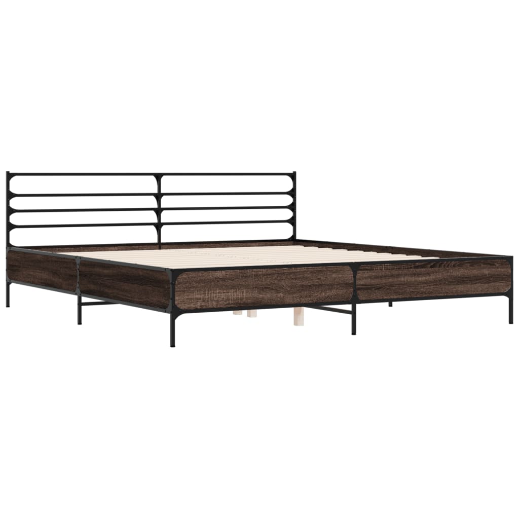 vidaXL Bedframe bewerkt hout metaal bruin eikenkleur 180x200 cm afbeelding