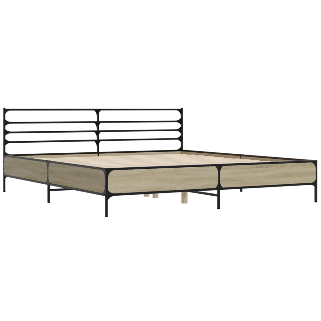 vidaXL Bedframe bewerkt hout metaal sonoma eikenkleurig 200x200 cm afbeelding