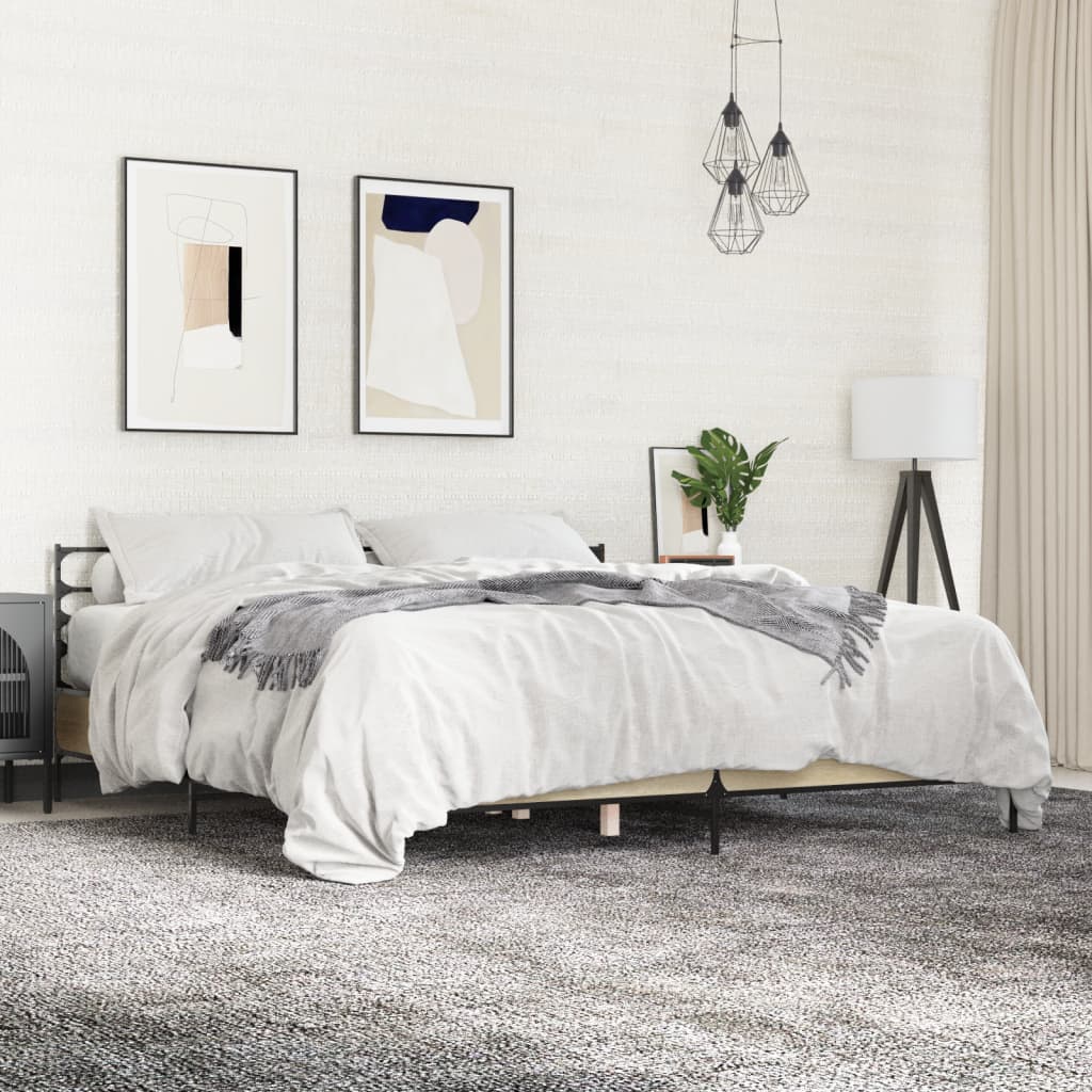vidaXL Sängynrunko Sonoma-tammi 200x200 cm tekninen puu ja metalli
