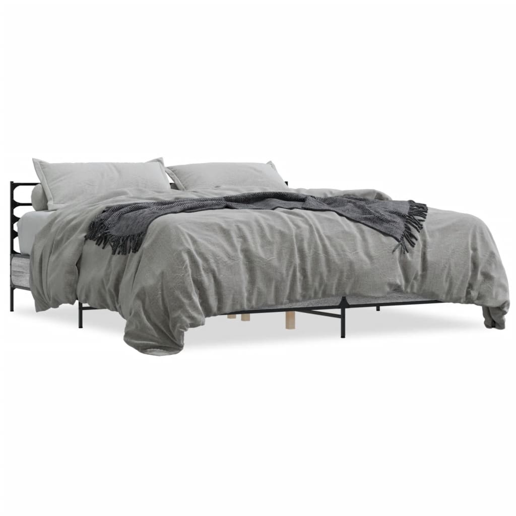 vidaXL Rám postele šedý sonoma 200 x 200 cm kompozitní dřevo a kov